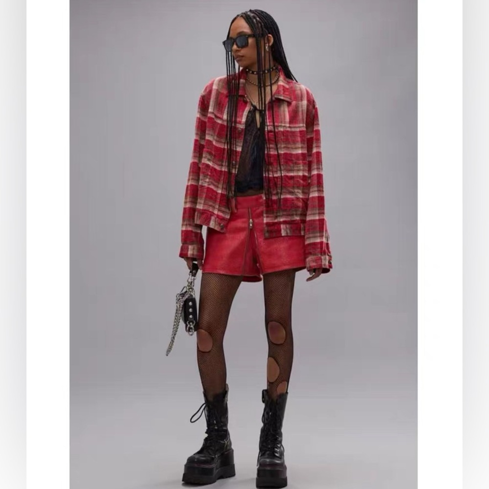 R13 Relaxed Plaid Pleated Tucker Jacket